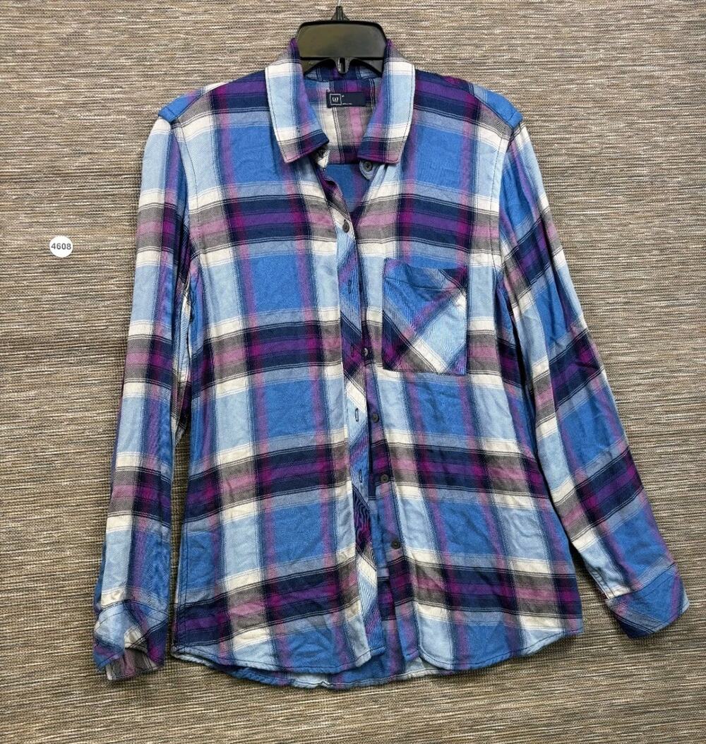 GAP Plaid Button Up Shirt Womens Size M Blue/Purple Long Sleeve Casual